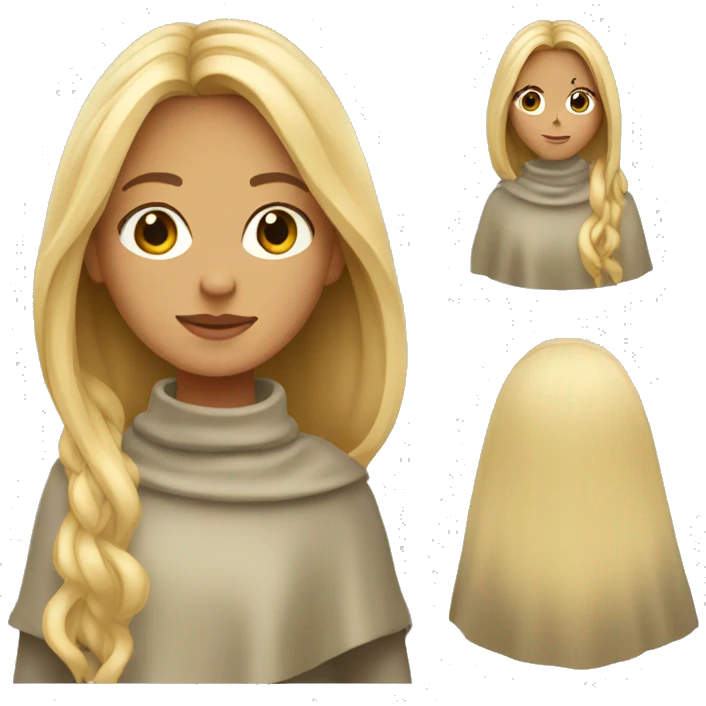 Girl with long blonde hair wearing a turtleneck poncho emoji