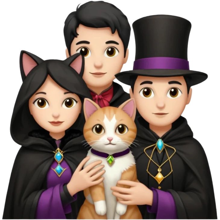 magician couple and their pet cat emoji
