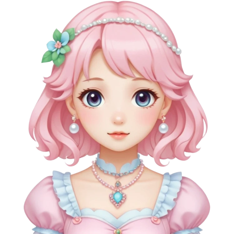 gorgeous-anime-style-lady-with-blushing-face-and-accessories-cottagecore-fairycore-kawaii-anime-colorful-pearly-romantic-aesthetic-trending-style emoji