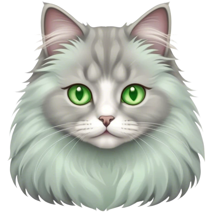 cat, grey and white britsh long hair, light green eyes emoji