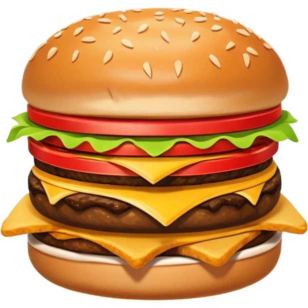 A clean and simple icon of fast food in emoji-style illustration. A burger with fries, nuggets and shawarma, bright and bold colors, simple shapes, flat design, high contrast, inviting and appetizing. emoji