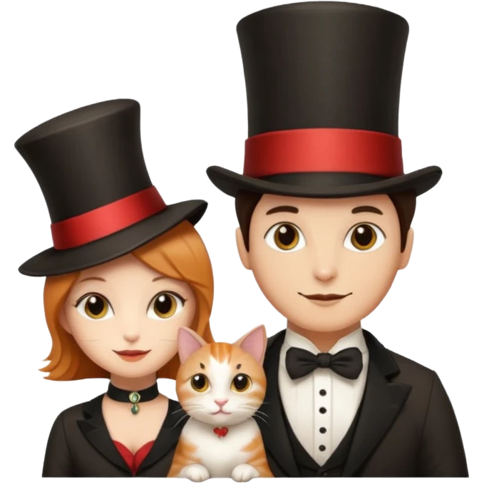 magician couple and their pet cat emoji