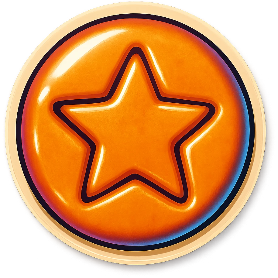 dalgona candy with star shape, inspired by Squid Game, retro stickers style emoji