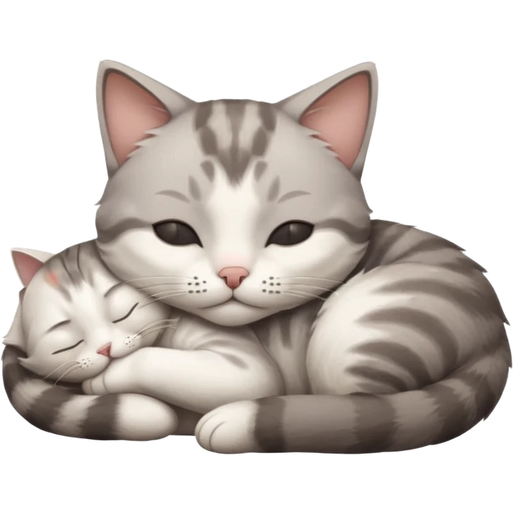 grey and white small cat with its eyes closed lying down leaning on his elbow with his paw curled under his head holding it up emoji