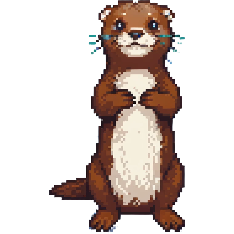an otter with hands together, looking up, asking for a favour, pixel art style emoji