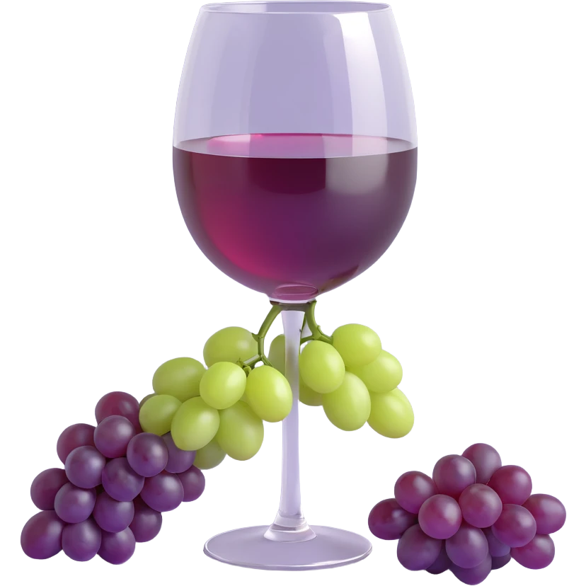 3D emoji style, light pink wine glass with light purple grapes beside it, Korean text '로제와인' at the bottom, no background emoji