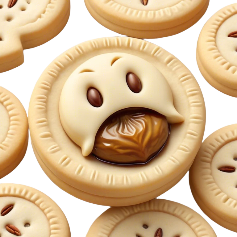 Cinematic Realistic Ma'amoul Dessert Emoji, featuring delicate shortbread cookies filled with dates or nuts rendered with intricate detail and warm, inviting lighting. emoji