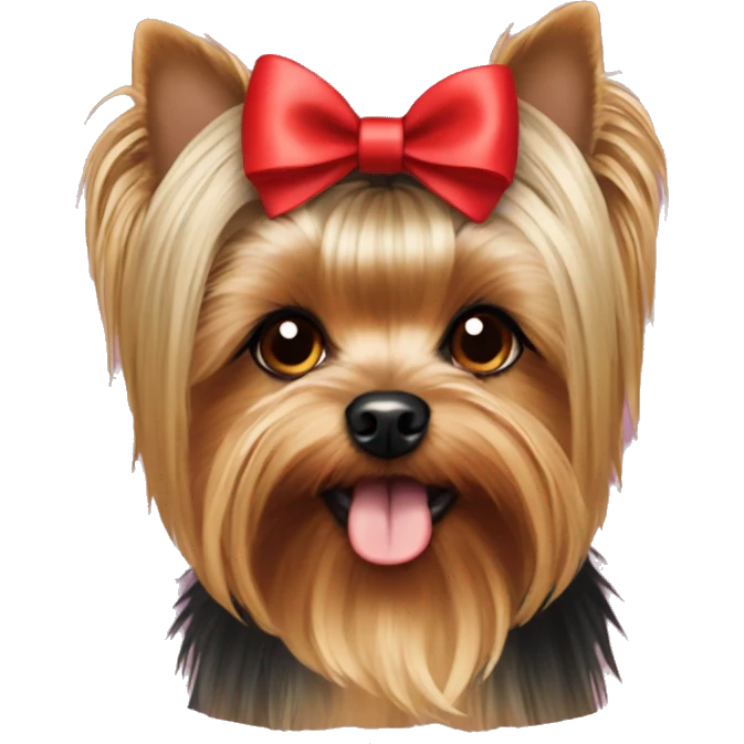Yorkie face with a red bow on her hair on top of head emoji