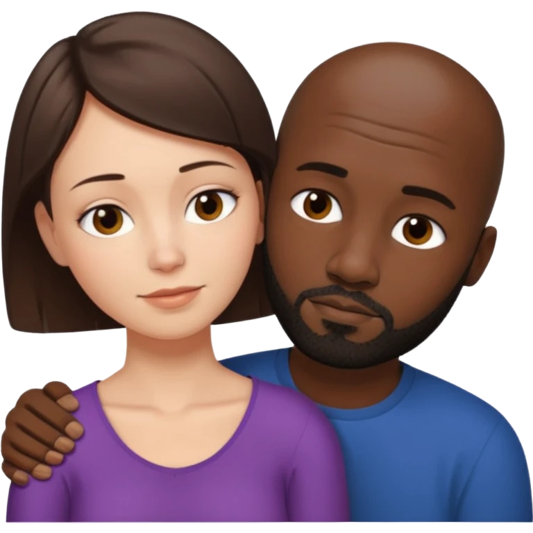 there is a white woman with short brown hair and a black man with no hair and a beard. The woman puts her head on the man's shoulder emoji