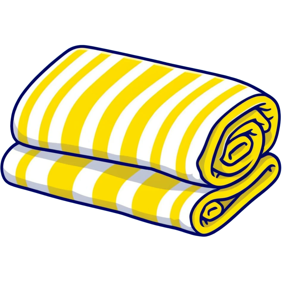 a yellow and ivory horizontal striped cozy towel, partially rolled emoji