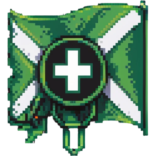 Green flag with moderator symbol, admin logo emoji