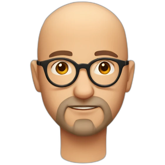 bald headed spanish guy chubby face beard and rimless round glasses like harry potter emoji