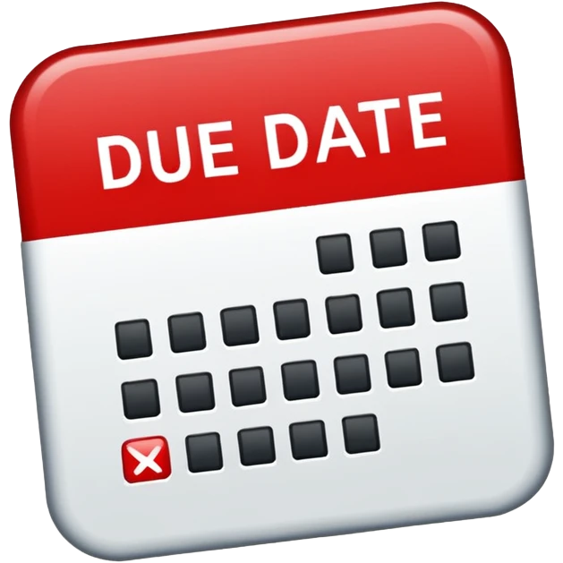 Letters “due date” on a red square  emoji