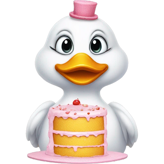 Ugly duck wearing cake as a hat emoji