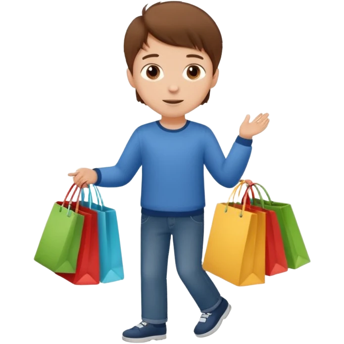 Милый мальчик идёт в магазин за покупками, мультяшная иллюстрация, белый фон emoji