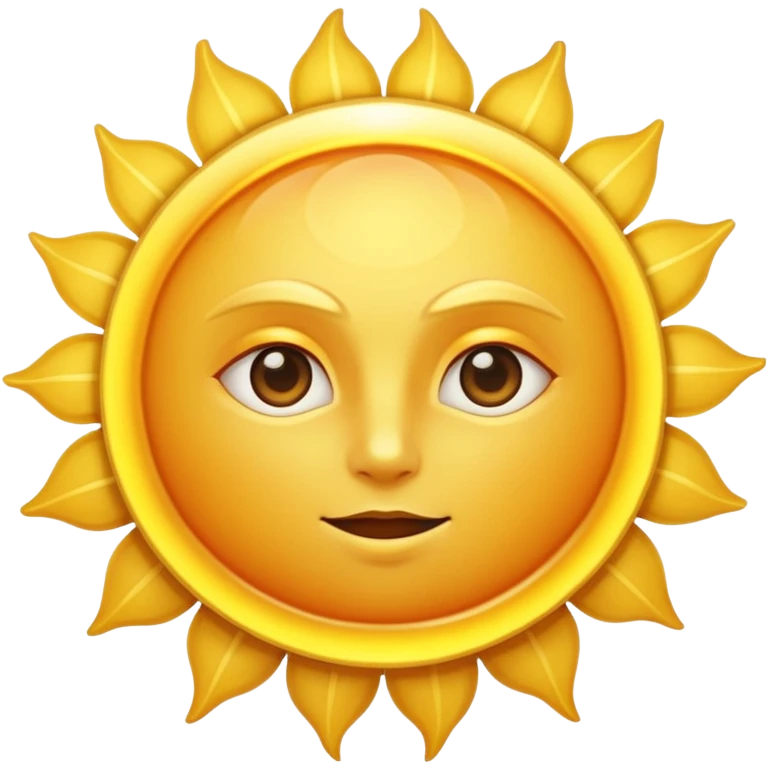 A large, bright sun, with an intense yellow center and golden rays surrounding it, illuminated and vibrant. emoji