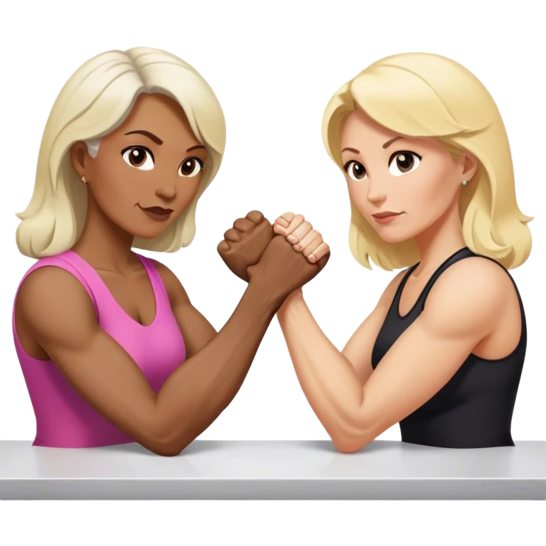 Two ladies in their fifties one blond and one brunette and they are arm wrestling  emoji