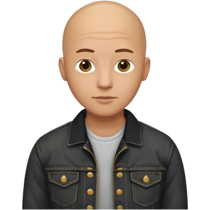  a man with bald head, black jeans jacket emoji