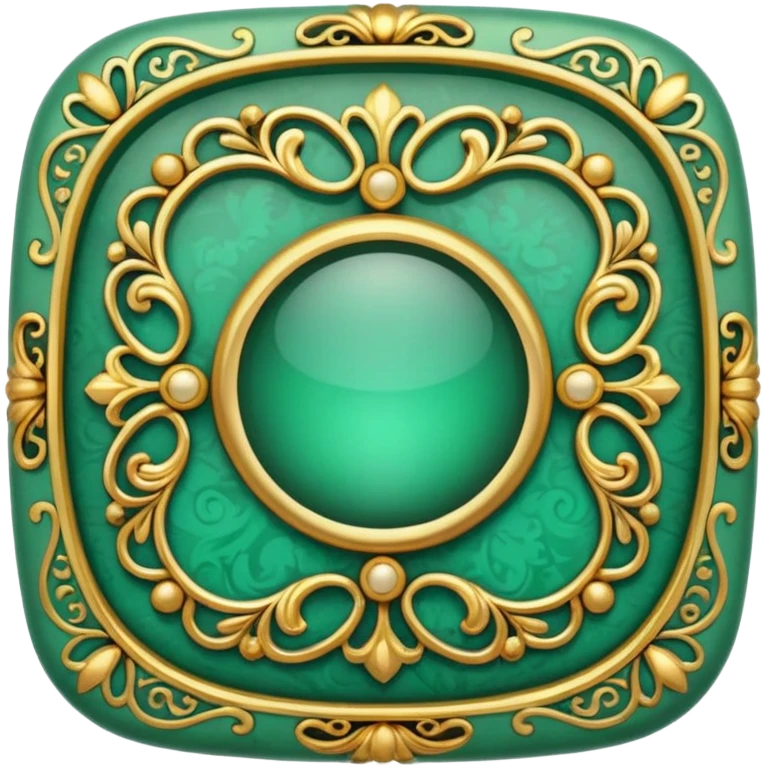 Jade and gold filigree style rounded square icon button emoji