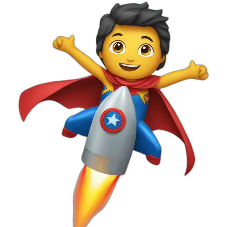 person dressed with a superhero cape riding on a rocket emoji