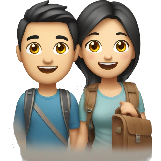 Cute young  Asian couple excitedly traveling  emoji