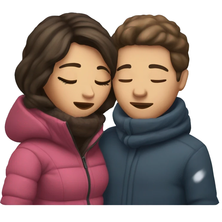 couple kissing outdoors in winter both brunette with eyes closed emoji