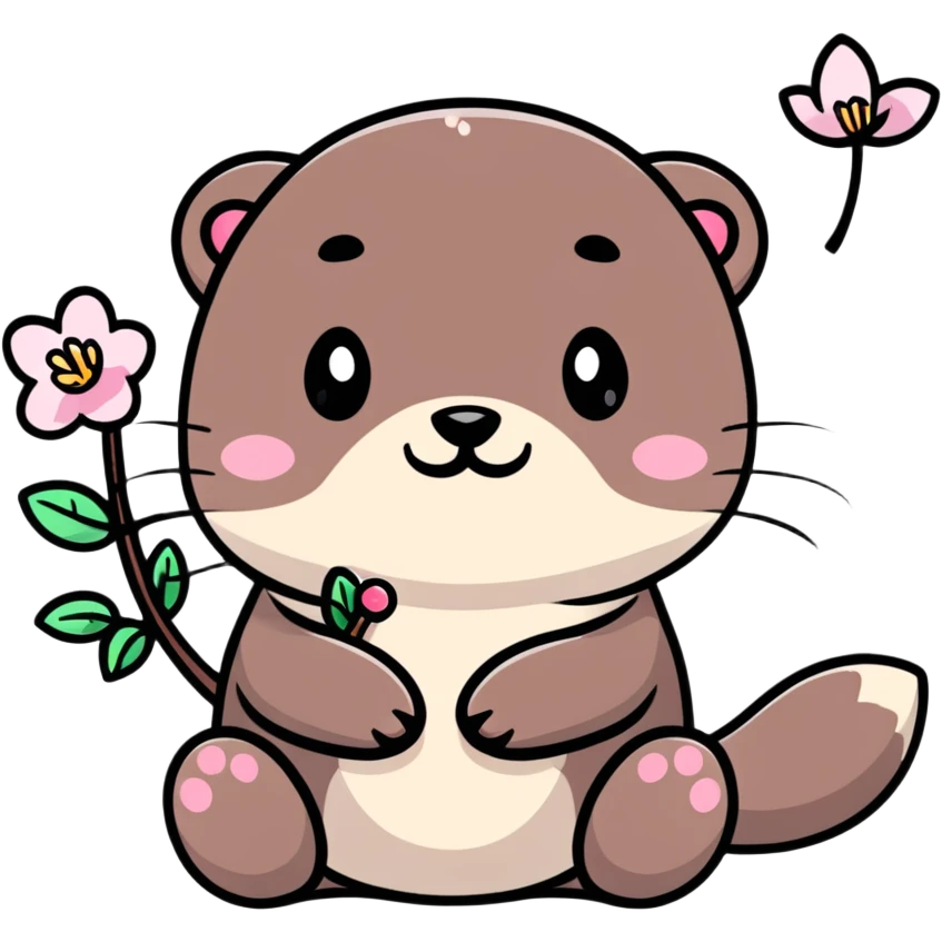 cute otter holding a cherry blossom flower emoji