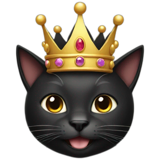 Black happy cat with crown emoji