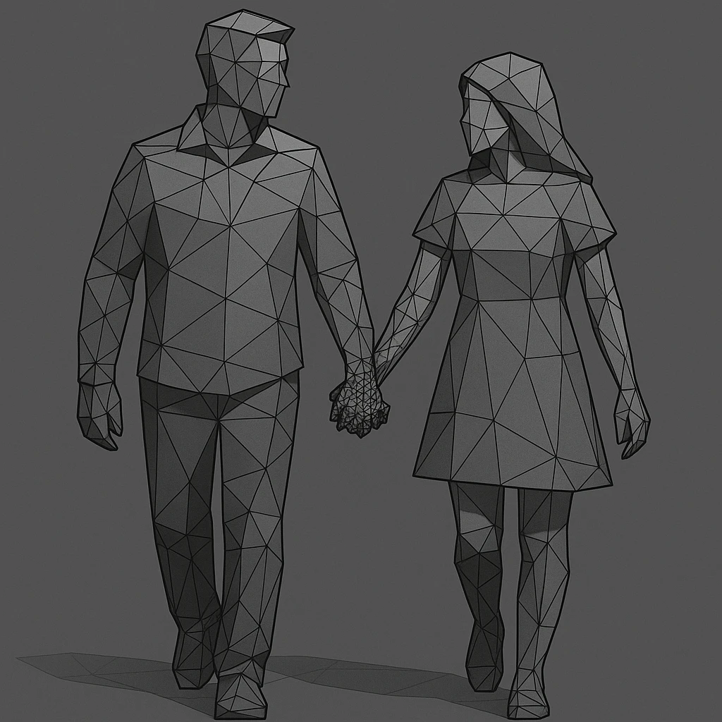 couple walking side by side, holding mesh hands. emoji