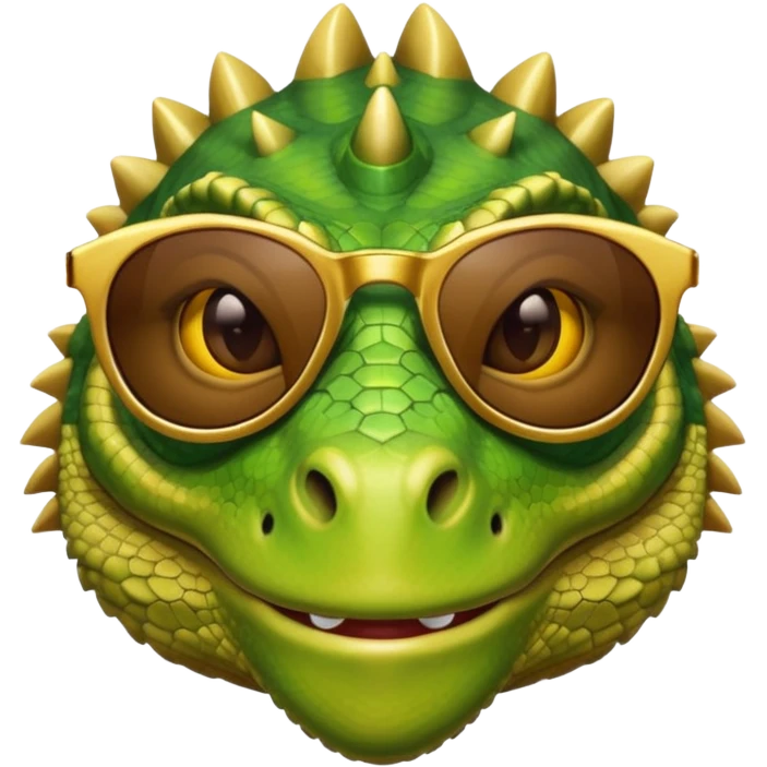 rich capitalist iguana head with golden glossy sunglasses emoji