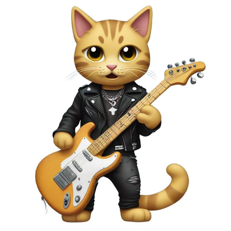 Cat playing electric guitar, punk, emo.  emoji