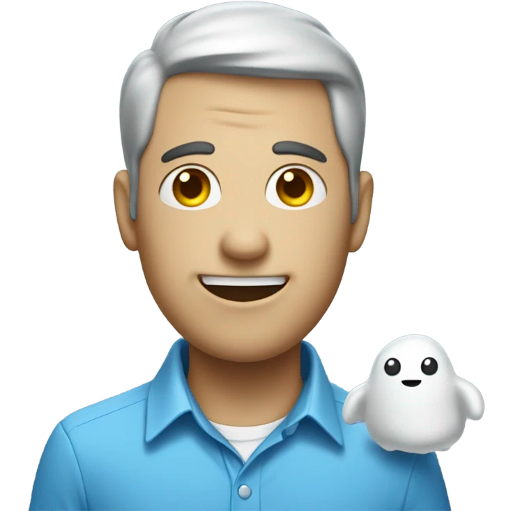 Ghost with a blue collared shirt on and a camera around his neck emoji