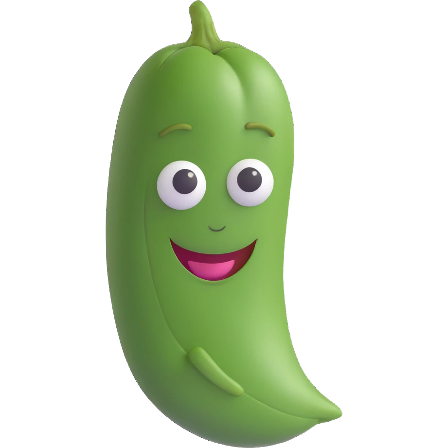 happy green bean, friendly face, smiling emoji