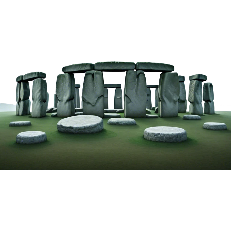 Cinematic Realistic Stonehenge Landscape Emoji, depicted with ancient, mysterious stone circles set against a moody sky, rendered with atmospheric lighting and detailed textures that evoke its prehistoric allure. emoji