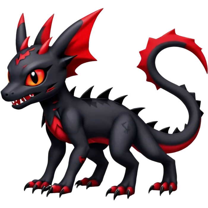 Gothic Edgy Badass Gloomy Cute Dark Guilmon-Salandit-Umbreon-Fakémon-hybrid-creature (full body)  emoji
