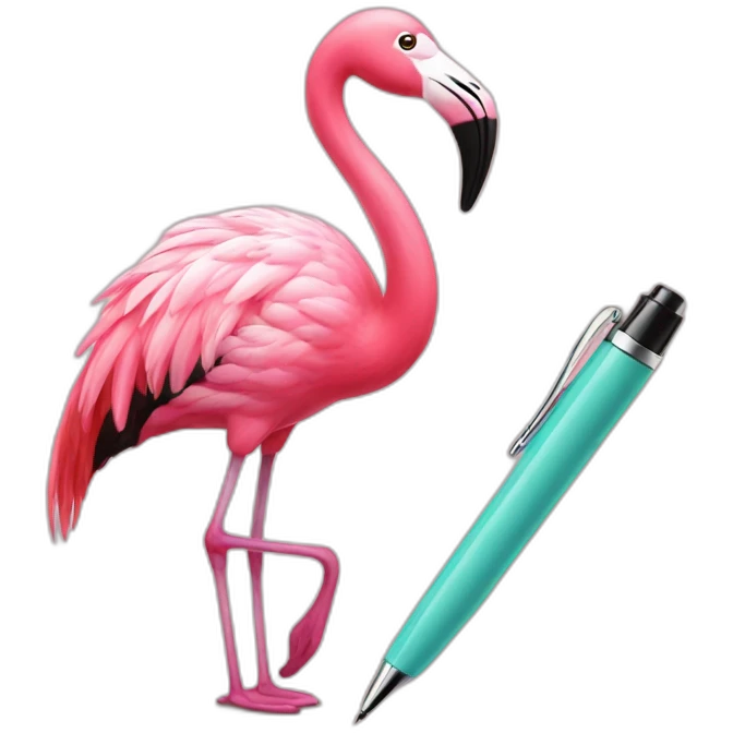 Flamingo with a pen emoji