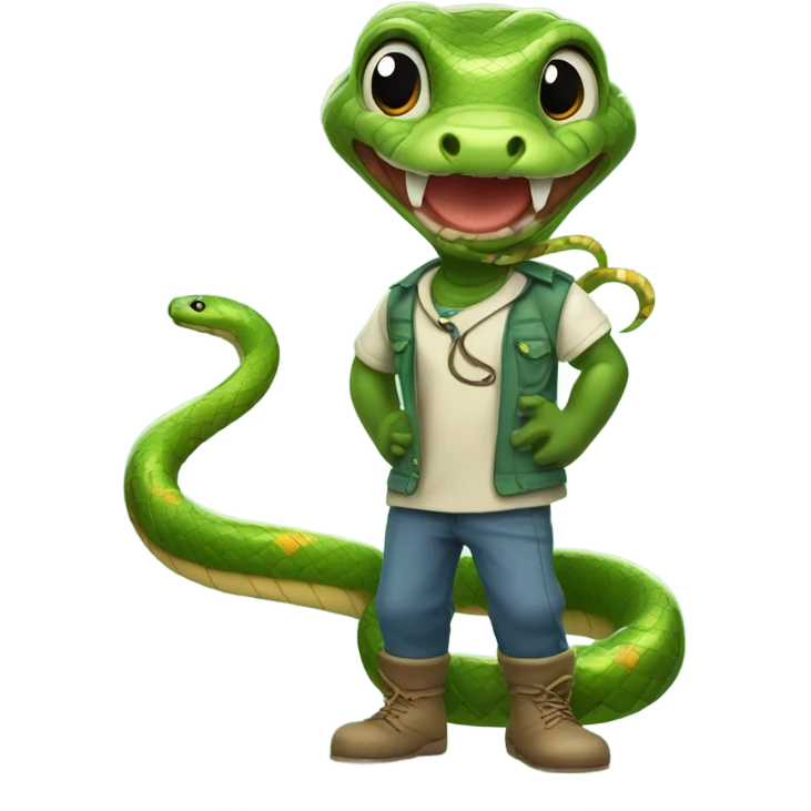 Anthropomorphic humanoid snake cartoon looking wearing clothes emoji