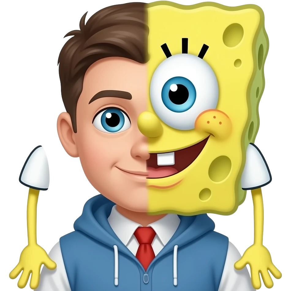 garoto com rosto oval e levemente definido que é metade Bob esponja emoji