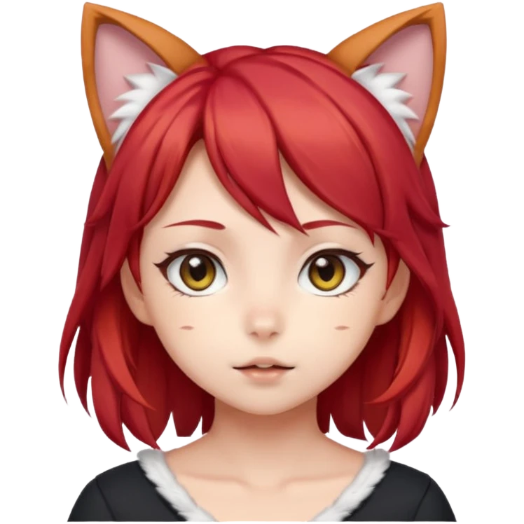 cute anime girl with cat ears, red blowing hair emoji