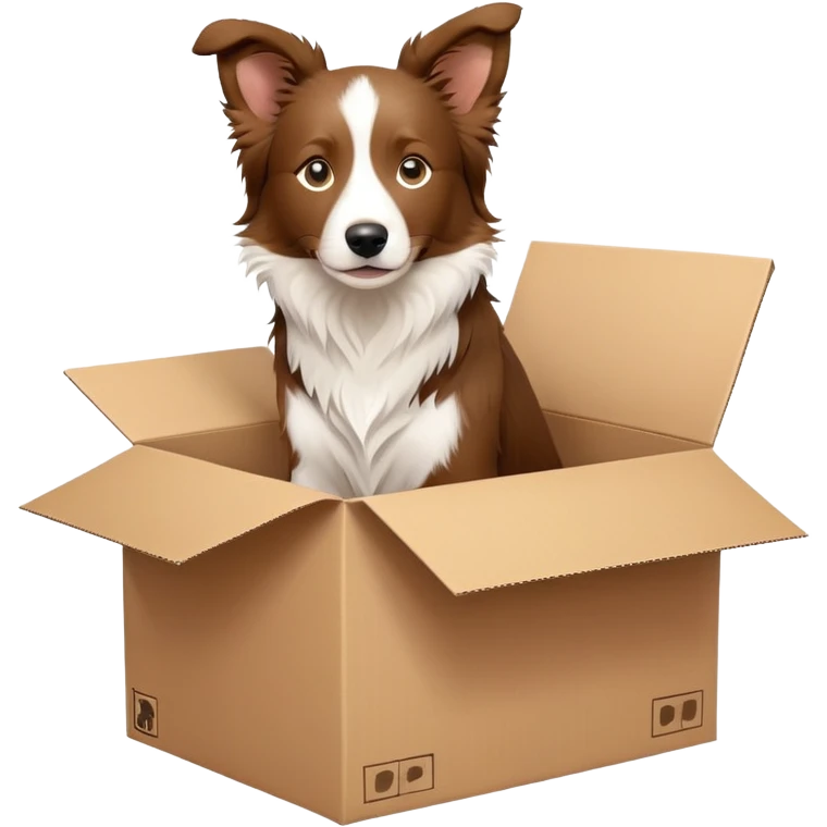  A very cute young Border collie  with one's head tilted to one side poked its paws out of the cardboard big box and placed them on top of it emoji
