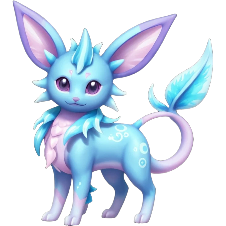 Shiny Sparkly Bioluminescent Glowing Espeon-Lumineon-Vaporeon-Amaura-Dragonair-Sylveon-Fakémon-hybrid-creature (full body)  emoji