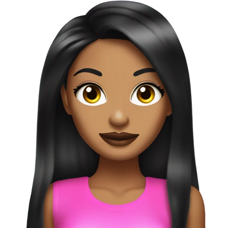 Tanned woman with long black hair, dressed in y2k Paris Hilton hair, makeup, and neon attire emoji