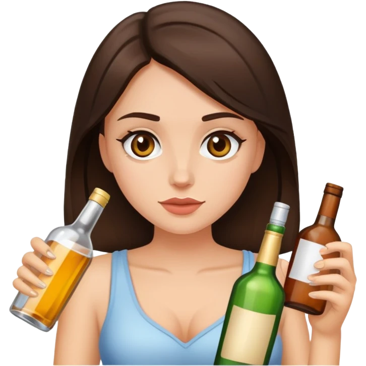 brunette girl with alcohol bottles drunk emoji