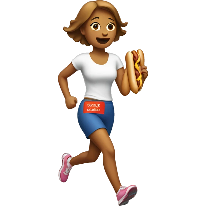 A women on a running with a hotdog in her hand  emoji