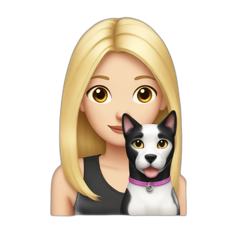 Blond girl and black and white cat and labrador emoji