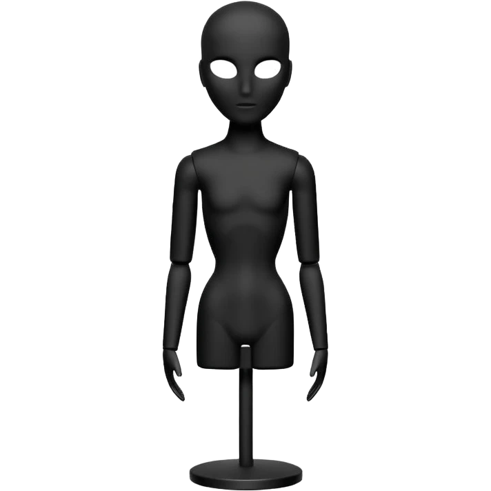 Minimalistic flat vector icon, iOS style, thin black contour on white background. Matte black mannequin in front of in 3D monochrome style. skulpt emoji