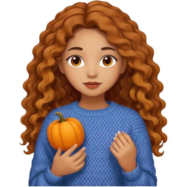 Cozy mixed girl with long wavy hair dressed for fall emoji