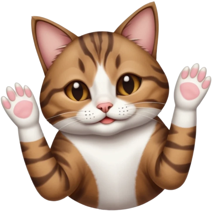 dark brown tabby and white small cat in funny positions upside down with paws covering eyes emoji