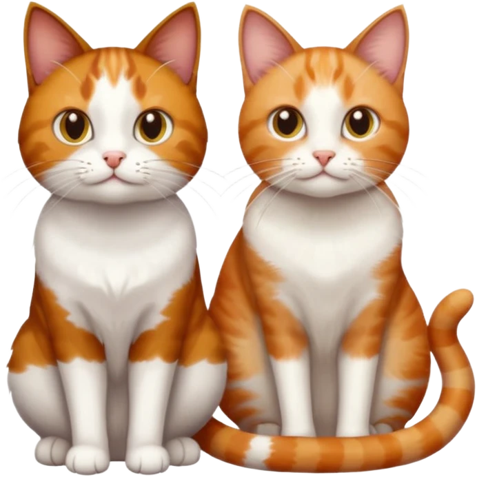 3 different coloured small cats including a dark brown tabby and white, and a patchy calico, and a ginger and white emoji
