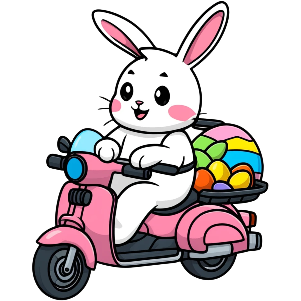 Easter bunny riding a BMW boxer motorcycle emoji